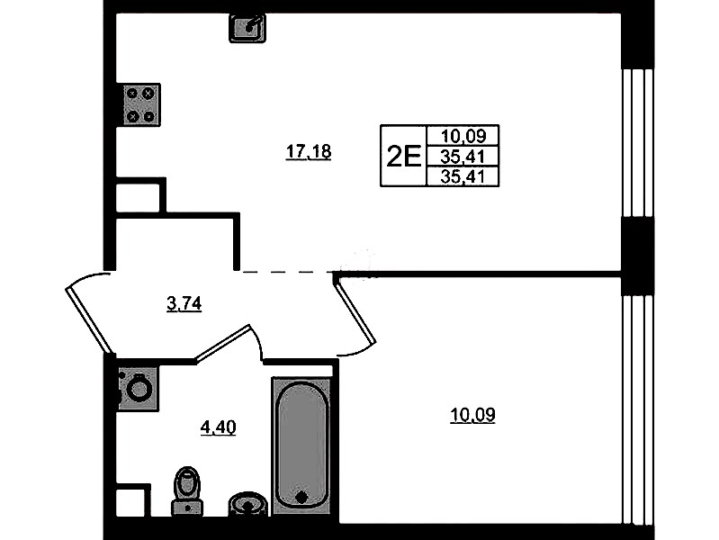 1-комнатная квартира 35.41 м², 1/5 эт., ЖК «Plus Пулковский»